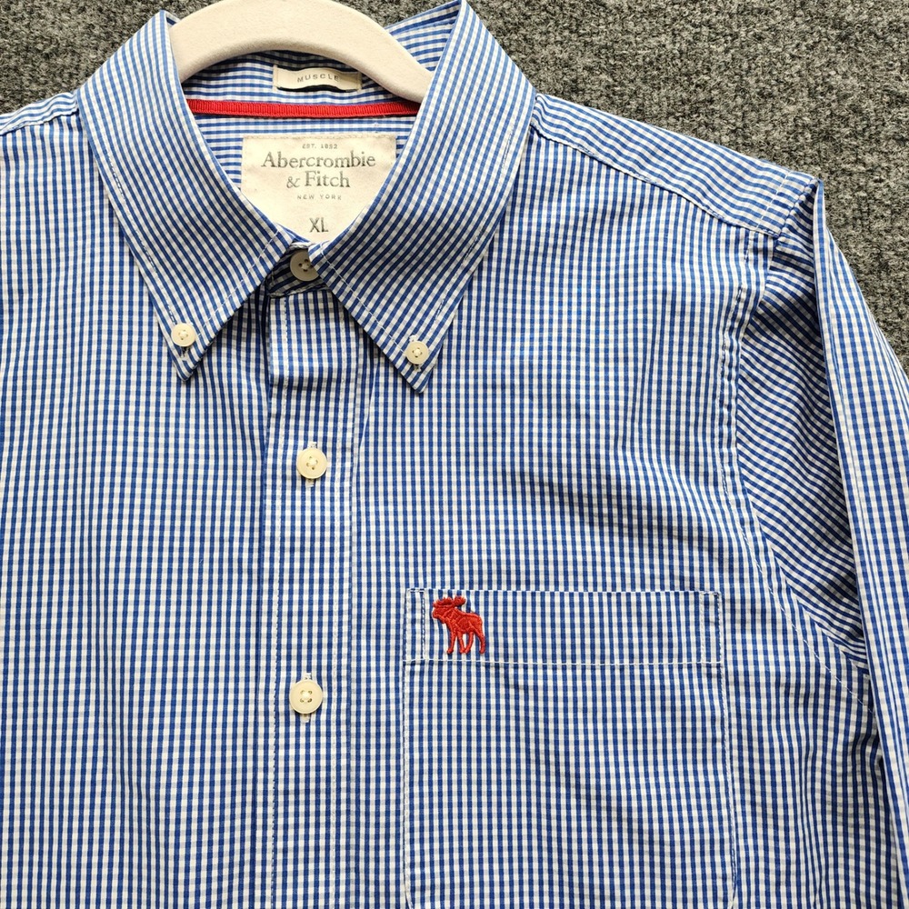 Abercrombie & Fitch Muscle Fit Men's‎ Gingham Button Down Cotton Shirt XL Preppy